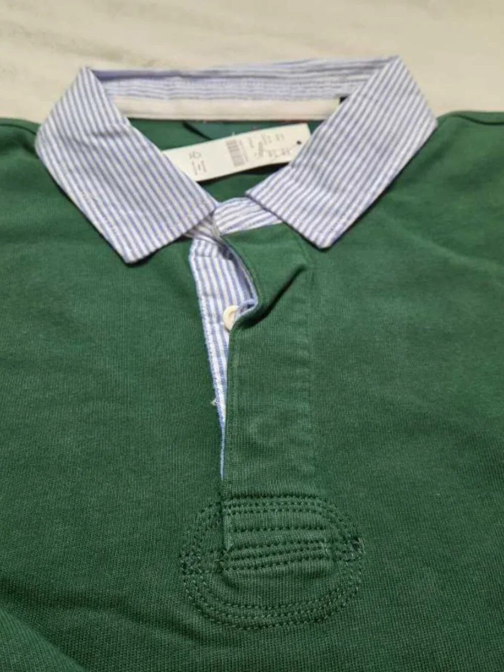 New XL Tall J.Crew rugby shirt with striped oxford collar green longsleve polo